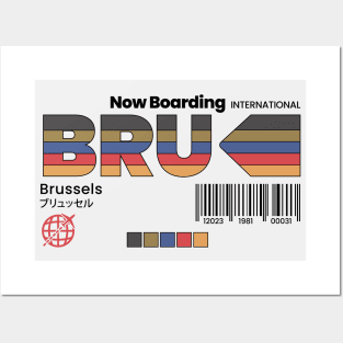 Vintage Brussels BRU Airport Label Retro Travel Belgium Posters and Art